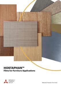 Verschiedene Holztexturen von HOSTAPHAN™-Folien, Logo der Mitsubishi Chemical Group unten links
